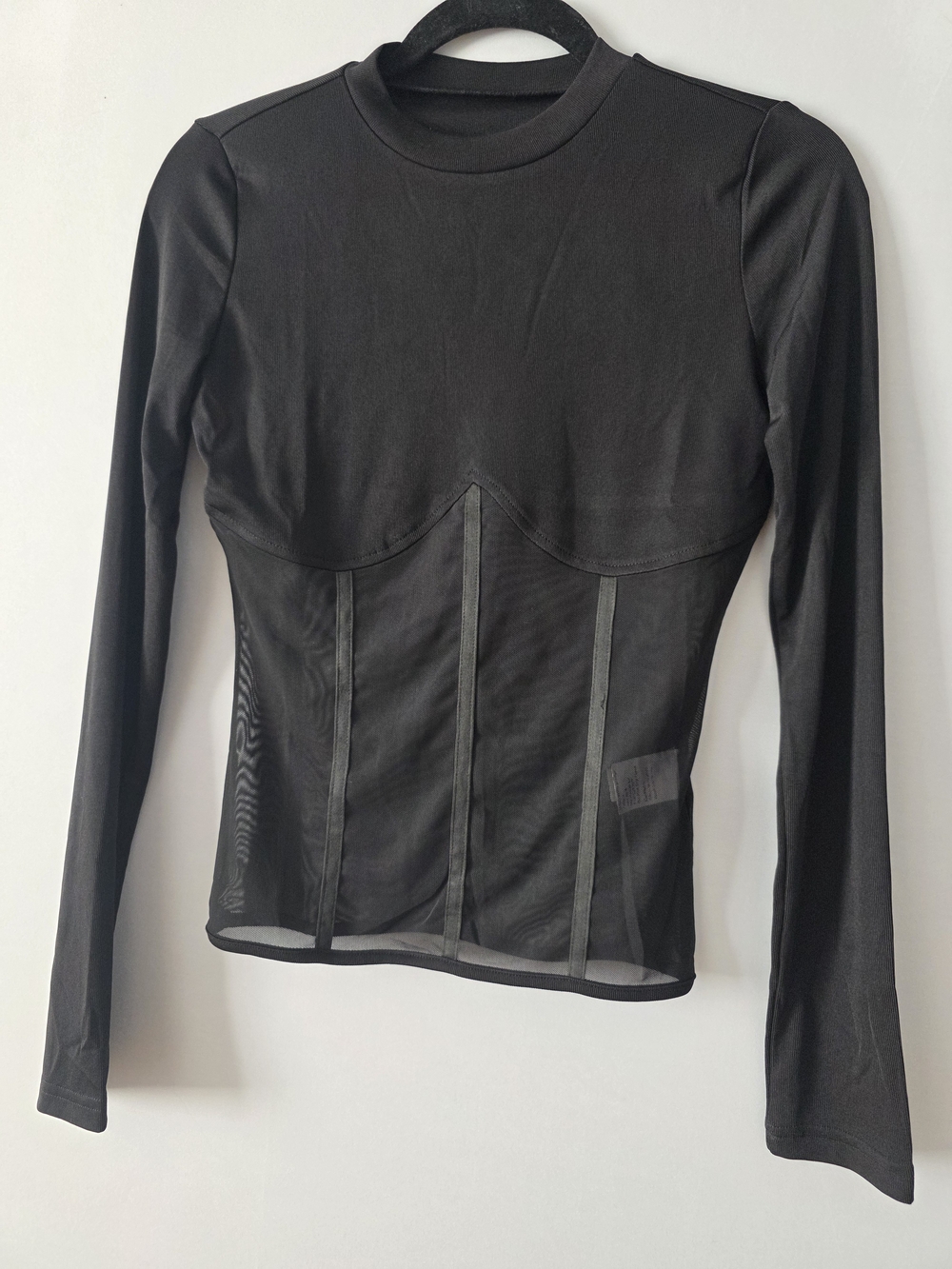 Commense Black Long-Sleeve Mesh Corset Top